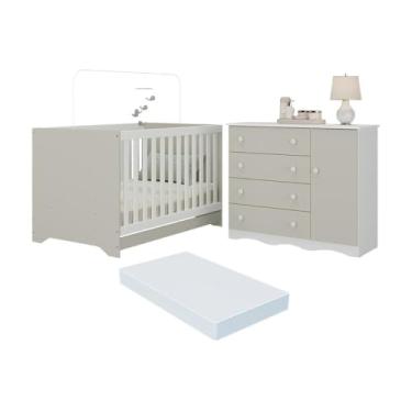 Imagem de Berço Americano 3 em 1 com Colchão Incluso e Cômoda 1 Porta 4 Gavetas Realeza Multimóveis Mp4697 Branco/off White