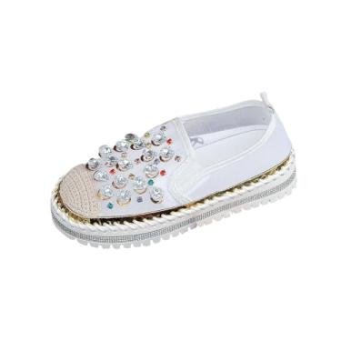 Imagem de Sapatos femininos modernos de verão casual de malha de strass sem cadarço para uso externo e interno, Branco, 35