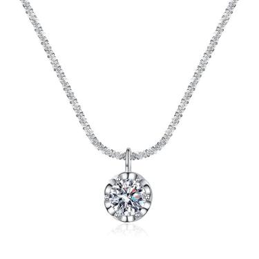 Imagem de Colar de moissanite com pingente de prata esterlina s925, coroa cintilante, corrente de canola, 1 quilate de cor D, médio, prata, moissanita, médio, prata, moissanita, Medium, Prata, Moissanite