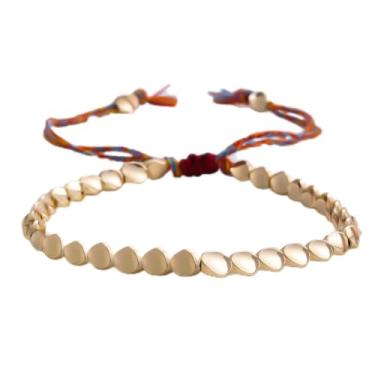 Imagem de Pulseira trançada boêmia feita à mão para mulheres, joia minimalista de inspiração vintage com contas de metal, corda de mão ajustável de estilo étnico para férias na praia em ouro, branco K e ouro
