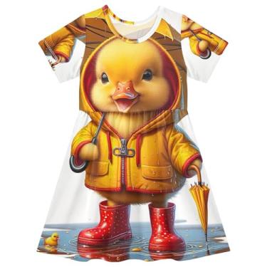 Imagem de TSENQUE Vestidos infantis para meninas, 2 anos, fofo, patinho, capa de chuva, roupa curta, vestido de Páscoa, primavera, vestido infantil, Linda capa de chuva de patinho, 2 Anos
