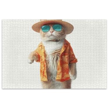 Imagem de Quebra-cabeça engraçado gato legal 1000 quebra-cabeças para adultos arte brinquedo pintura colorido jogo quebra-cabeça presentes