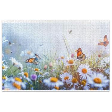 Imagem de Quebra-cabeça floral margaridas borboletas grama para adultos 1000 peças natureza família quebra-cabeça amantes presentes paisagem quebra-cabeças arte quebra-cabeça