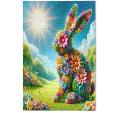 Imagem de Quebra-cabeça colorido primavera coelho animal adultos 500 peças família elefantes brancos presentes difícil quebra-cabeça decorativo animal arte decoração, 500 peças, 52 cm x 37,8 cm