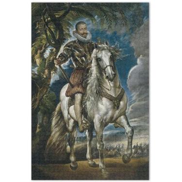Imagem de Quebra-cabeça Rubens Equestrian Duke Lerma 500 peças para presentes adultos para jogo de elefante branco arte personalizada cenário paisagem arte, 20,5 x 14,9 polegadas