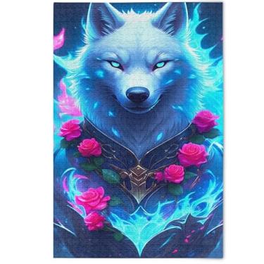 Imagem de Quebra-cabeça de 500 peças para adultos, branco, lobo, azul, fogo, divertido, divertido, técnico, presentes, criativo, divertido, adulto, arte floral, paisagem, 500 peças, 52 x 37,8 cm