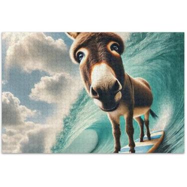 Imagem de Quebra-cabeça animal de burro fofo adulto 1000 peças paisagem floral Prime quebra-cabeças amigos família presentes de jogo, 75 x 40 centímetros