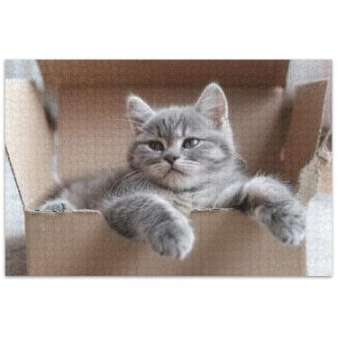 Imagem de Quebra-cabeça de gatinho pequeno relaxante em caixa de papelão, 1000 quebra-cabeças para adultos, decoração de casa, arte, quebra-cabeças exclusivos, presentes tecnológicos de jogos