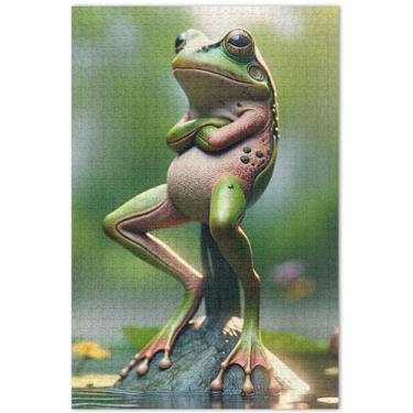 Imagem de Quebra-cabeças engraçados com pose legal de sapo para adultos 1000 peças de arte de brinquedo engraçado para a família, presentes coloridos para jogo de elefante branco, 75 x 40 cm