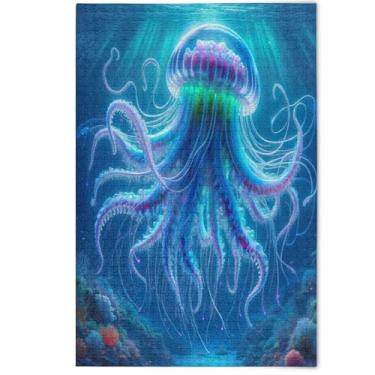 Imagem de Quebra-cabeça fantasia água-viva azul oceano 1000 peças adultos, presentes tecnológicos para amantes, presentes masculinos, arte criativa, pintura de jogos de família, 1000 peças, 75 x 50 cm