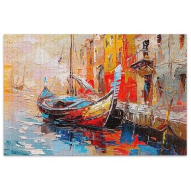 Imagem de Quebra-cabeça de pintura de barco Itália Veneza 500 peças adultos arte brinquedo pintura quebra-cabeças duros para adultos presentes para amantes de quebra-cabeça