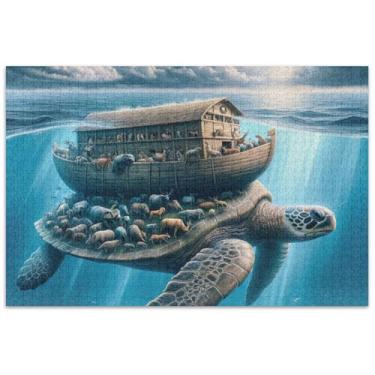 Imagem de Quebra-cabeça tartaruga gigante Arca de Noé 500 peças para decoração de casa adulto arte homens presentes exclusivos para jogo de elefante branco