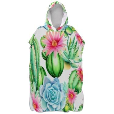 Imagem de Joisal Poncho de surf absorvente para adultos trocador de roupa de praia com capuz toalha de banho cactos suculentas flores unissex adulto poncho com capuz