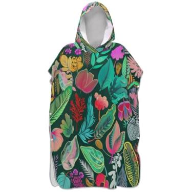 Imagem de Joisal Poncho de surfe plus size para adultos trocador de roupa de praia com capuz toalha de banho folhas flores verdes ponchos adultos para mulheres