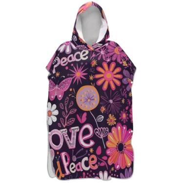Imagem de Joisal Poncho de surfe roxo com flores vintage para adulto trocador de roupa de praia com capuz toalha de natação plus size ponchos femininos com capuz