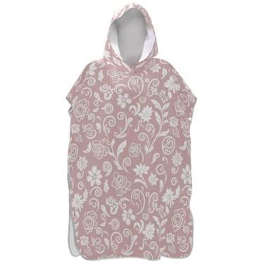 Imagem de Joisal Roupão absorvente para trocador de poncho de surfe para toalhas de banho de praia com capuz branco floral folha rosa ponchos de praia para homens