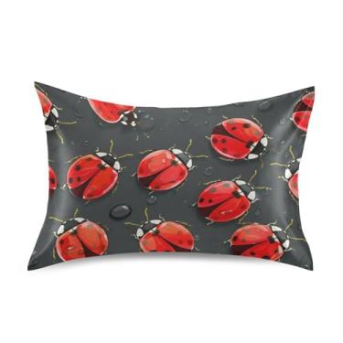 Imagem de Fronhas legais Red Ladybugs Black Spots Standard Queen King Size Travesseiros de cetim refrescante macio para cama travesseiro de luxo king size 101,6 cm x 50,8 cm