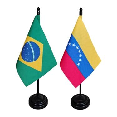 Imagem de Kit Bandeira de Mesa Brasil e Venezuela, 26cm Altura, 18x11cm, Multicolorido, Oxford, Base Plástica, para Escritório, Eventos, Decoração