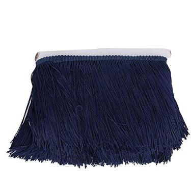 Imagem de SIWOTED 10yd 14cm Franja Longa Borla Poliéster Renda Guarnição Fita Costura Fase DIY Roupas Cortina Acessórios de Vestuário (Azul-marinho)