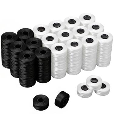 Imagem de Maysing 100 bobinas magnéticas L pré-enroladas de poliéster 70D para máquinas de costura e bordado doméstico comercial (branco preto)