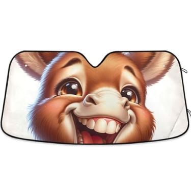 Imagem de Toldo de para-brisa de carro personalizado com estampa de animal de burro fofo retrátil dobrável para para-brisa dianteiro impressão animal L, 144,8 cm x 80 cm