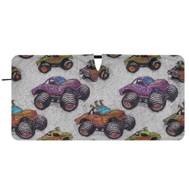 Imagem de Guarda-sol personalizado colorido Monster Trucks Car Para-brisa Engraçado Dobrável Caminhão Carro Janela Para-brisa Frontal, 76.2 cm x 149.9 cm