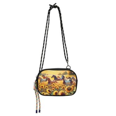 Imagem de Girassóis cavalos primavera bolsa feminina bolsa transversal pequena carteira para celular bolsa engraçada fofa sobre o ombro bolsa de viagem