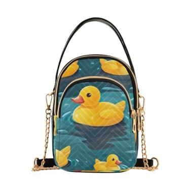 Imagem de Bolsa tiracolo feminina com borda floral aquarela, bolsa transversal com alça de corrente, transversal para mulheres na moda, Azulejo de pato de borracha amarela, One Size