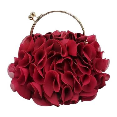 Imagem de LAKSMI Bolsa feminina floral para noite clutch floral cetim bolsa clutch flor elegante bolsa banquete bolsa jantar festa, Vermelho