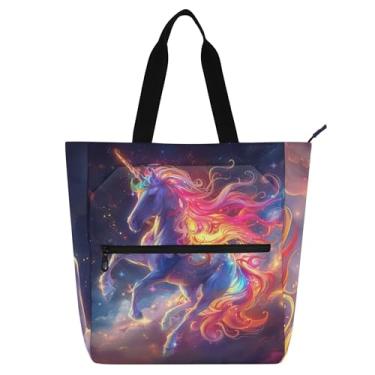 Imagem de GAIGEO Sacolas de trabalho coloridas com estampas de unicórnio para mulheres, bolsa escolar, bolsas de professores, amantes de livros