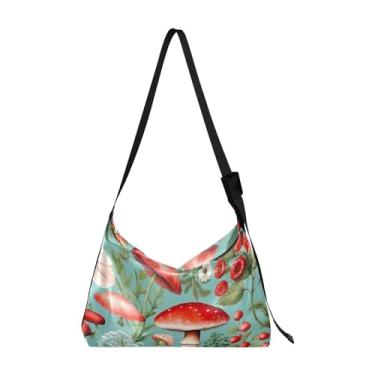 Imagem de GAIGEO Bolsa tiracolo de couro rosa vermelha preta com bolsa de ombro feminina, bolsa de ombro transversal, Flor e cogumelo - 1, One Size