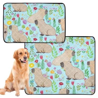 Imagem de TSENQUE Almofadas de xixi para cães fofas para cães, à prova d'água, capivaras fofas, flores coloridas, almofada reutilizável para gatos, filhotes de cachorro, tapetes de parto para cães, pequeno x