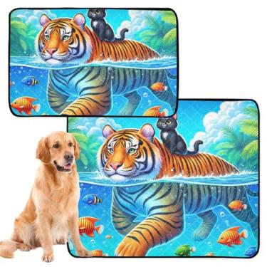 Imagem de TSENQUE Tapetes laváveis para cães de estimação Ocean Buddy Tigre Blue Tapetes reutilizáveis para animais de estimação, tapetes absorventes à prova d'água, fofos, pequenos x 3 unidades
