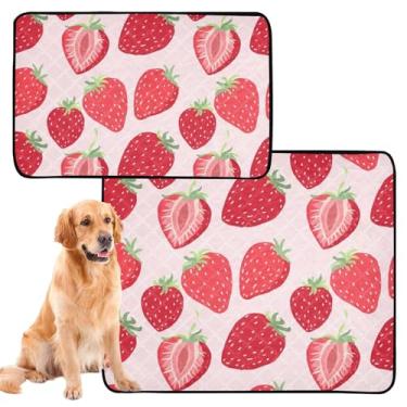 Imagem de Almofadas de xixi laváveis para animais de estimação, morangos vermelhos, rosa claro, reutilizável para gatos, filhotes de cachorro, tapete absorvente à prova d'água para gaiola de cachorro, médio +