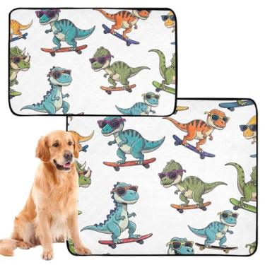 Imagem de Almofadas de xixi, lavável, impermeável, antiderrapante, desenho animado, dinossauros, skates, branco, reutilizável, almofada de xixi, filhote de cachorro, à prova de vazamento, pequeno x pacote com 3