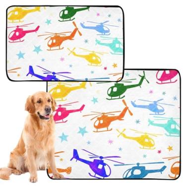 Imagem de TSENQUE Helicóptero colorido, estrelas brancas, reutilizável, almofada lavável para cães e gatos, tapete de urina para cães, à prova d'água, absorvente para cães, pequeno pacote com 3