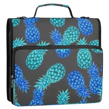 Imagem de Bolsa organizadora de fichário cinza de abacaxi turquesa azul, pasta de portfólio com 3 anéis em D com alça de ombro, armazenamento de documentos com vários bolsos para escola e escritório