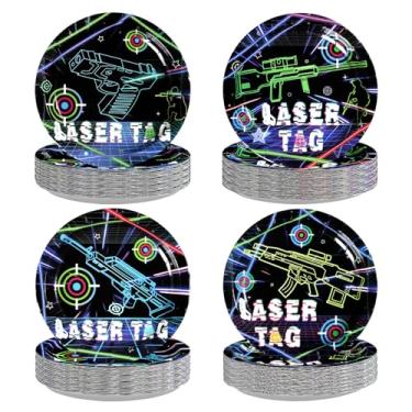 Imagem de Greencian 60 placas de papel com etiqueta a laser, 17,78 cm, descartáveis, resistentes, neon brilhante, jogo de tiro, placas temáticas, conjunto de utensílios de mesa de festa para crianças, meninos