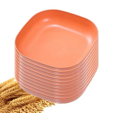 Imagem de YuanQ Pacote com 10 pratos de salada quadrados profundos de 14,5 cm, inquebráveis, leves, laváveis na lava-louças e no micro-ondas, reutilizáveis para lanches ou saladas (laranja)
