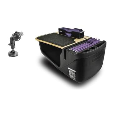 Imagem de AutoExec Mesa de carro Efficiency FileMaster para sua estação de trabalho de veículo e escritório móvel, bétula, com suporte de telefone de sucção