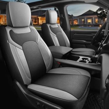 Imagem de Red Rain Capas de assento de couro preto e cinza personalizadas para Dodge Ram Fit 2019 a 2025 1500 Pick-up Truck impermeável luxo (banco Dodge-Straight com preto + cinza-2019/2025)