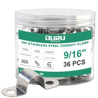 Imagem de OURU Braçadeira de conduíte 36 peças de aço inoxidável 304 de 9/40.6 cm, suporte em U, braçadeira de tubo de metal rígido, correia de tubo de 2 furos para automóvel, fios e tubos