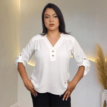 Imagem de Blusa Camisa Feminina Social Botões Manga 3/4 Formal Laura, Off white,