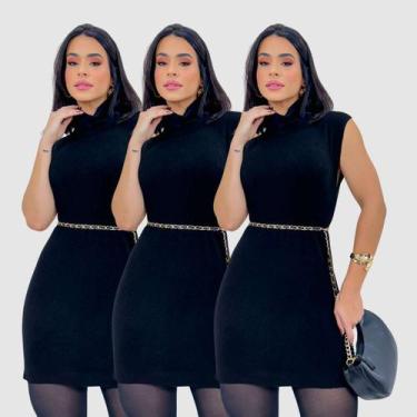 Imagem de Kit 3 Blusa Feminina Tricot Sem Manga Gola Longa Outono - SWISS BOUTIQ