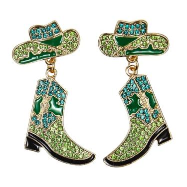Imagem de Brincos de chapéu de bota de cowboy para mulheres, brincos pendentes de strass ocidental, Small, Zinco, Sem pedra preciosa