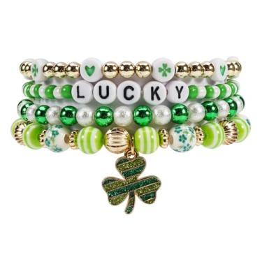 Imagem de Twinfree Pulseira com contas de trevo irlandês do Dia de São Patrício Lucky Kiss Me para mulheres e amigas, One Size, Miçangas, Sem Pedra Preciosa