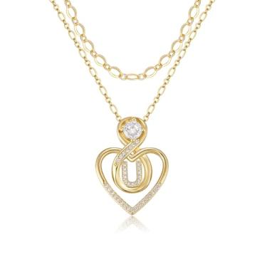 Imagem de TANTIUE Colares femininos com letras de coração, banhado a ouro 14K, zircônia cúbica, coração, inicial, pingente infinito, joia feminina, adjustable, Latão, Zircônia cúbica