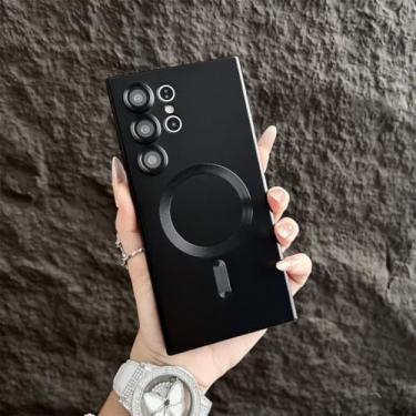 Imagem de Capa fosca à prova de choque com carregamento sem fio magnético para Samsung Galaxy S25 S24 Ultra S23 FE S22 S21 Plus (para Samsung S25 Ultra/Preto)