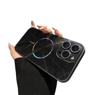 Imagem de Capa magnética de proteção completa para lente de câmera com glitter Aurora Glitter Bling Sparkle para iPhone, compatível com carregamento sem fio MagSafe (preto, iPhone 16 Pro Max)