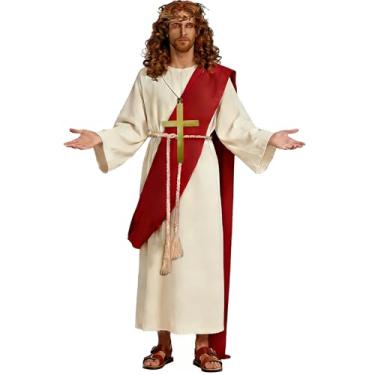 Imagem de Jococs Fantasia de Jesus Conjunto de Fantasia de Jesus Fantasia de Cristo Fantasia Bíblica Personagem da Bíblia Roupão Masculino Adulto para Desempenho Religioso Festa Cosplay